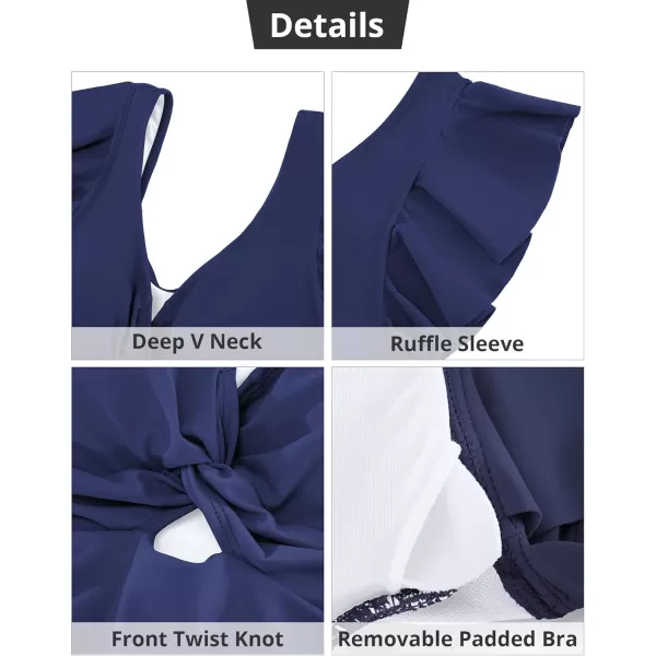 GRAPENT Tankini Tops for Women Swimwear Top Only Ruffle Bathing Suit Cut Out Long Bikini Tops Swimsuit Beach Resort WearNavy Blue
