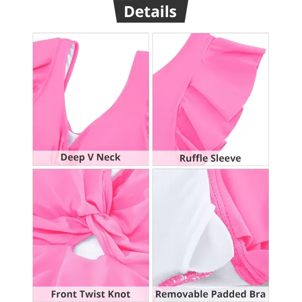 GRAPENT Tankini Tops for Women Swimwear Top Only Ruffle Bathing Suit Cut Out Long Bikini Tops Swimsuit Beach Resort WearPink