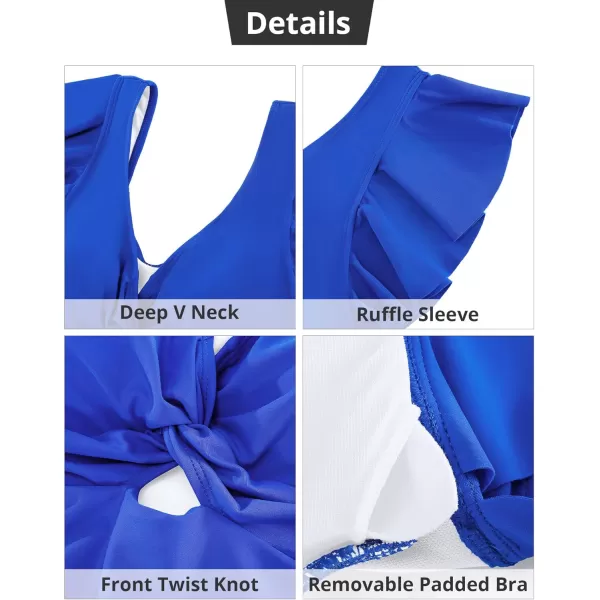 GRAPENT Tankini Tops for Women Swimwear Top Only Ruffle Bathing Suit Cut Out Long Bikini Tops Swimsuit Beach Resort WearRoyal Blue