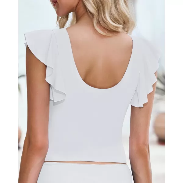 GRAPENT Tankini Tops for Women Swimwear Top Only Ruffle Bathing Suit Cut Out Long Bikini Tops Swimsuit Beach Resort WearWhite