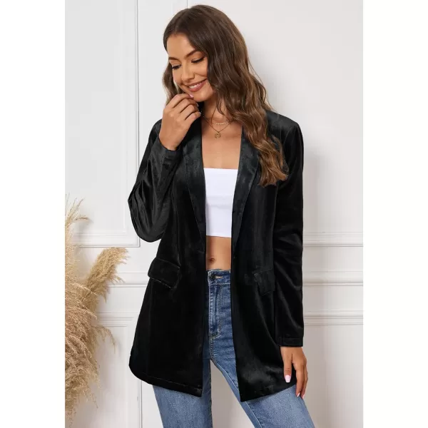 GRAPENT Velvet Blazers Jackets for Women Business Casual Oversized Long Suit Jacket Dressy Cardigan Blazer Work OfficeBlack