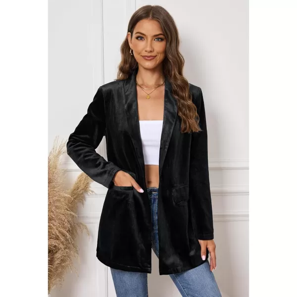 GRAPENT Velvet Blazers Jackets for Women Business Casual Oversized Long Suit Jacket Dressy Cardigan Blazer Work OfficeBlack