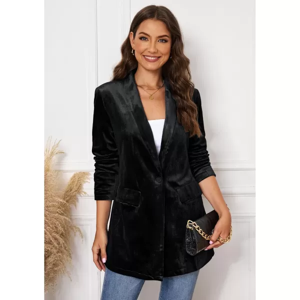 GRAPENT Velvet Blazers Jackets for Women Business Casual Oversized Long Suit Jacket Dressy Cardigan Blazer Work OfficeBlack