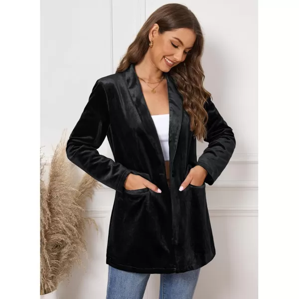 GRAPENT Velvet Blazers Jackets for Women Business Casual Oversized Long Suit Jacket Dressy Cardigan Blazer Work OfficeBlack