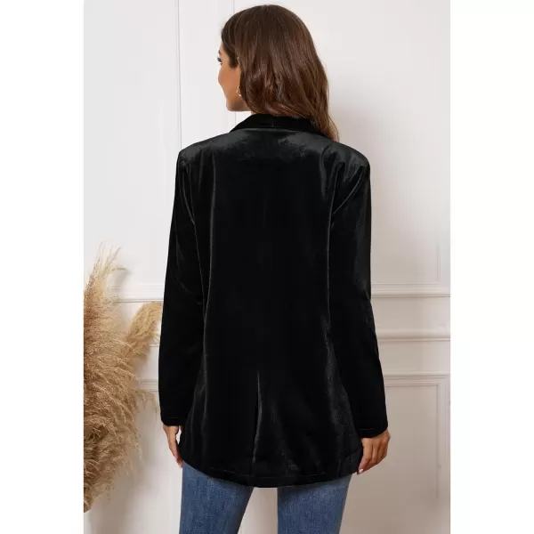GRAPENT Velvet Blazers Jackets for Women Business Casual Oversized Long Suit Jacket Dressy Cardigan Blazer Work OfficeBlack