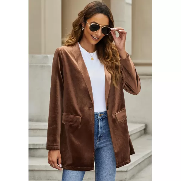 GRAPENT Velvet Blazers Jackets for Women Business Casual Oversized Long Suit Jacket Dressy Cardigan Blazer Work OfficeBrown