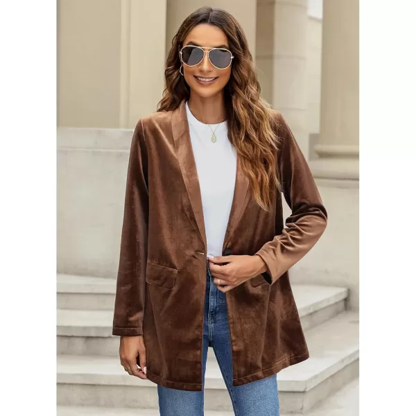 GRAPENT Velvet Blazers Jackets for Women Business Casual Oversized Long Suit Jacket Dressy Cardigan Blazer Work OfficeBrown