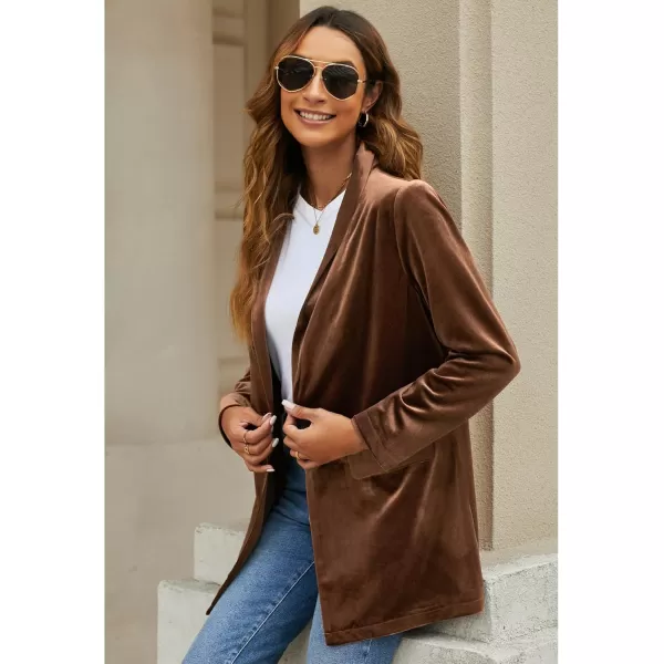 GRAPENT Velvet Blazers Jackets for Women Business Casual Oversized Long Suit Jacket Dressy Cardigan Blazer Work OfficeBrown