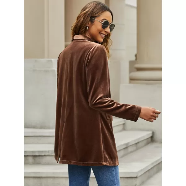 GRAPENT Velvet Blazers Jackets for Women Business Casual Oversized Long Suit Jacket Dressy Cardigan Blazer Work OfficeBrown