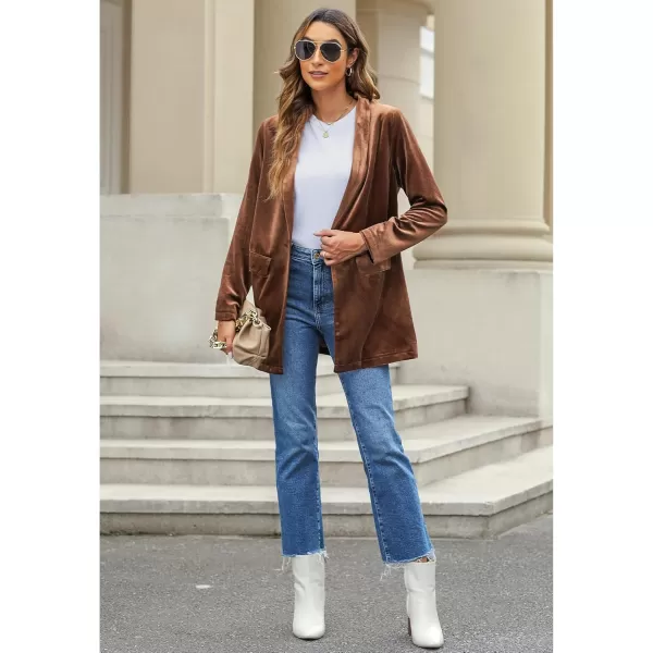 GRAPENT Velvet Blazers Jackets for Women Business Casual Oversized Long Suit Jacket Dressy Cardigan Blazer Work OfficeBrown