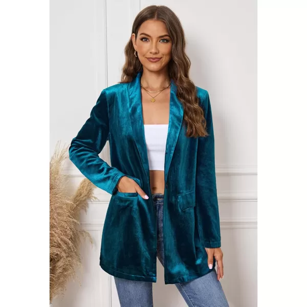 GRAPENT Velvet Blazers Jackets for Women Business Casual Oversized Long Suit Jacket Dressy Cardigan Blazer Work OfficeDark Blue