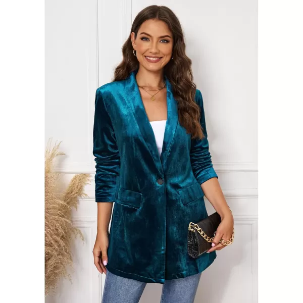 GRAPENT Velvet Blazers Jackets for Women Business Casual Oversized Long Suit Jacket Dressy Cardigan Blazer Work OfficeDark Blue
