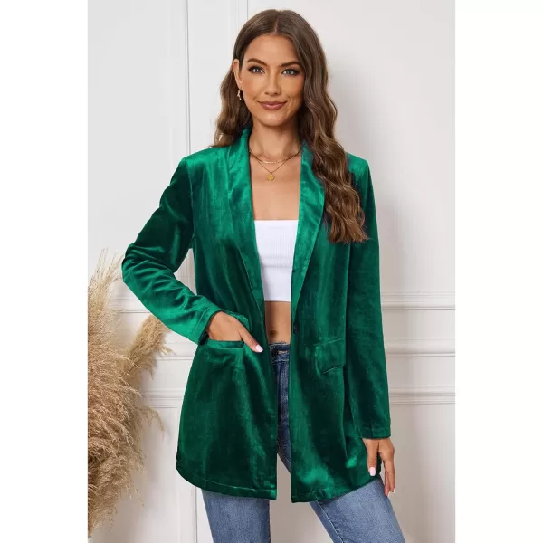 GRAPENT Velvet Blazers Jackets for Women Business Casual Oversized Long Suit Jacket Dressy Cardigan Blazer Work OfficeDark Green