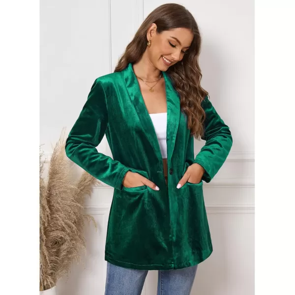GRAPENT Velvet Blazers Jackets for Women Business Casual Oversized Long Suit Jacket Dressy Cardigan Blazer Work OfficeDark Green