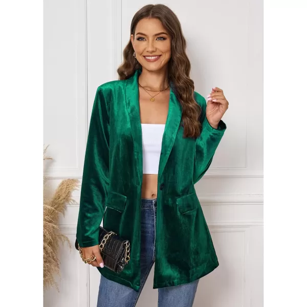 GRAPENT Velvet Blazers Jackets for Women Business Casual Oversized Long Suit Jacket Dressy Cardigan Blazer Work OfficeDark Green