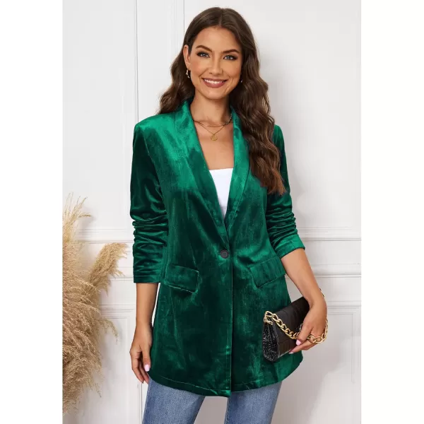 GRAPENT Velvet Blazers Jackets for Women Business Casual Oversized Long Suit Jacket Dressy Cardigan Blazer Work OfficeDark Green