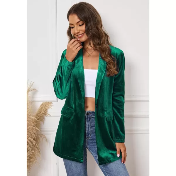 GRAPENT Velvet Blazers Jackets for Women Business Casual Oversized Long Suit Jacket Dressy Cardigan Blazer Work OfficeDark Green