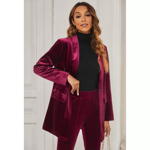 GRAPENT Velvet Blazers Jackets for Women Business Casual Oversized Long Suit Jacket Dressy Cardigan Blazer Work OfficeWine Red