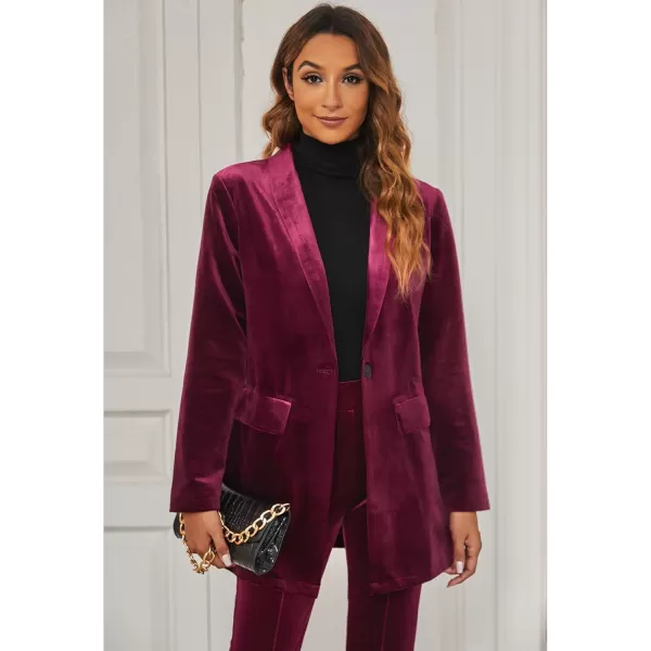 GRAPENT Velvet Blazers Jackets for Women Business Casual Oversized Long Suit Jacket Dressy Cardigan Blazer Work OfficeWine Red