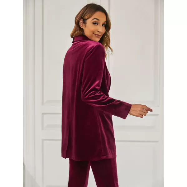 GRAPENT Velvet Blazers Jackets for Women Business Casual Oversized Long Suit Jacket Dressy Cardigan Blazer Work OfficeWine Red