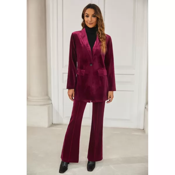 GRAPENT Velvet Blazers Jackets for Women Business Casual Oversized Long Suit Jacket Dressy Cardigan Blazer Work OfficeWine Red