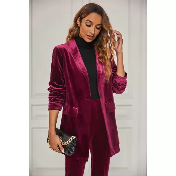 GRAPENT Velvet Blazers Jackets for Women Business Casual Oversized Long Suit Jacket Dressy Cardigan Blazer Work OfficeWine Red