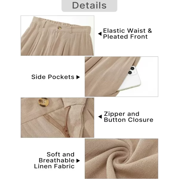 GRAPENT Wide Leg Capri Pants for Women High Waisted Linen Flowy Pleated Capris Cropped Trousers Pants Dressy CasualAlmond
