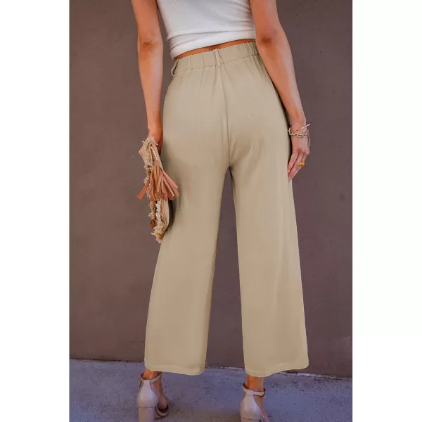GRAPENT Wide Leg Capri Pants for Women High Waisted Linen Flowy Pleated Capris Cropped Trousers Pants Dressy CasualAlmond
