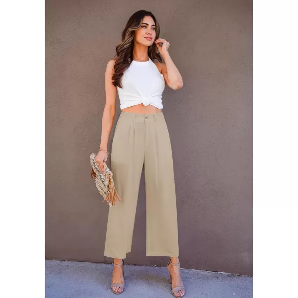 GRAPENT Wide Leg Capri Pants for Women High Waisted Linen Flowy Pleated Capris Cropped Trousers Pants Dressy CasualAlmond