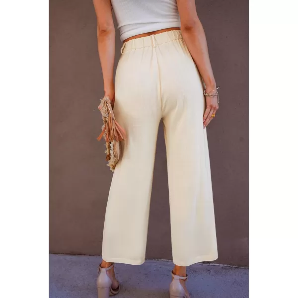 GRAPENT Wide Leg Capri Pants for Women High Waisted Linen Flowy Pleated Capris Cropped Trousers Pants Dressy CasualApricot