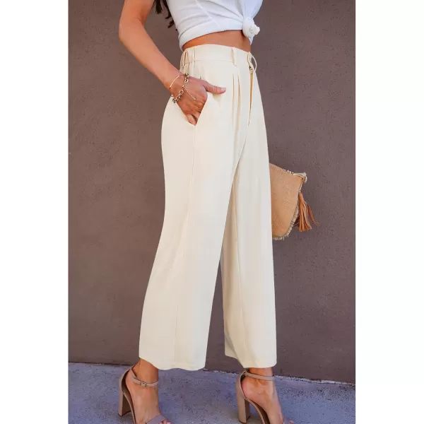 GRAPENT Wide Leg Capri Pants for Women High Waisted Linen Flowy Pleated Capris Cropped Trousers Pants Dressy CasualApricot