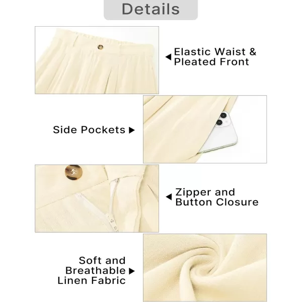 GRAPENT Wide Leg Capri Pants for Women High Waisted Linen Flowy Pleated Capris Cropped Trousers Pants Dressy CasualBeige