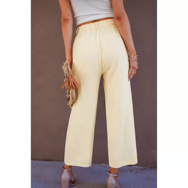 GRAPENT Wide Leg Capri Pants for Women High Waisted Linen Flowy Pleated Capris Cropped Trousers Pants Dressy CasualBeige