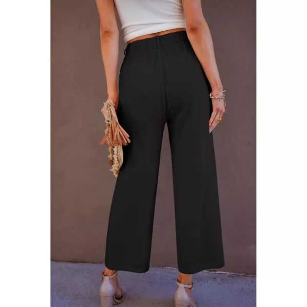 GRAPENT Wide Leg Capri Pants for Women High Waisted Linen Flowy Pleated Capris Cropped Trousers Pants Dressy CasualBlack