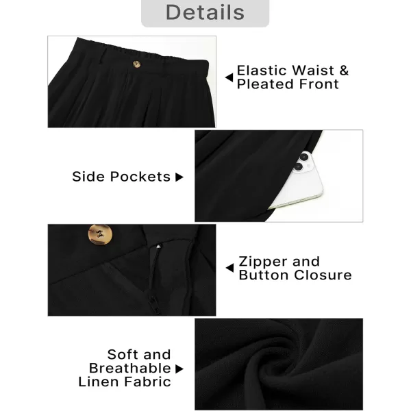 GRAPENT Wide Leg Capri Pants for Women High Waisted Linen Flowy Pleated Capris Cropped Trousers Pants Dressy CasualBlack