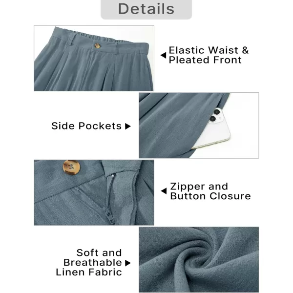 GRAPENT Wide Leg Capri Pants for Women High Waisted Linen Flowy Pleated Capris Cropped Trousers Pants Dressy CasualBlue Gray