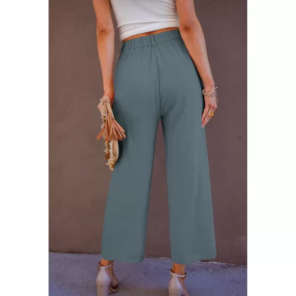 GRAPENT Wide Leg Capri Pants for Women High Waisted Linen Flowy Pleated Capris Cropped Trousers Pants Dressy CasualBlue Gray