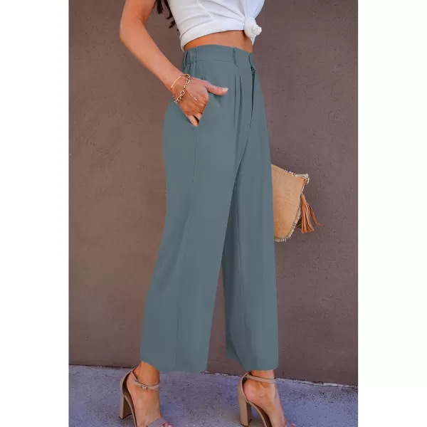 GRAPENT Wide Leg Capri Pants for Women High Waisted Linen Flowy Pleated Capris Cropped Trousers Pants Dressy CasualBlue Gray