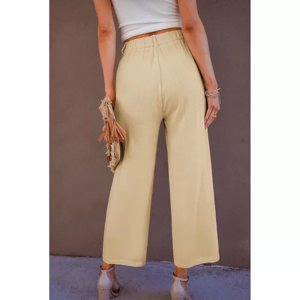 GRAPENT Wide Leg Capri Pants for Women High Waisted Linen Flowy Pleated Capris Cropped Trousers Pants Dressy CasualKhaki