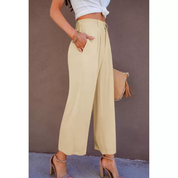 GRAPENT Wide Leg Capri Pants for Women High Waisted Linen Flowy Pleated Capris Cropped Trousers Pants Dressy CasualKhaki