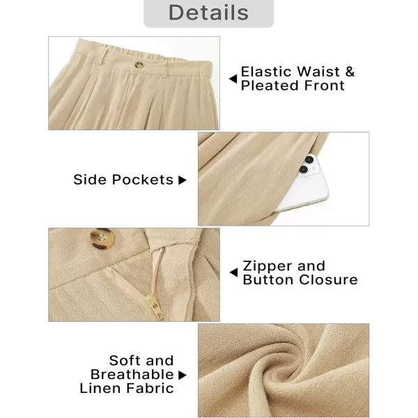 GRAPENT Wide Leg Capri Pants for Women High Waisted Linen Flowy Pleated Capris Cropped Trousers Pants Dressy CasualKhaki