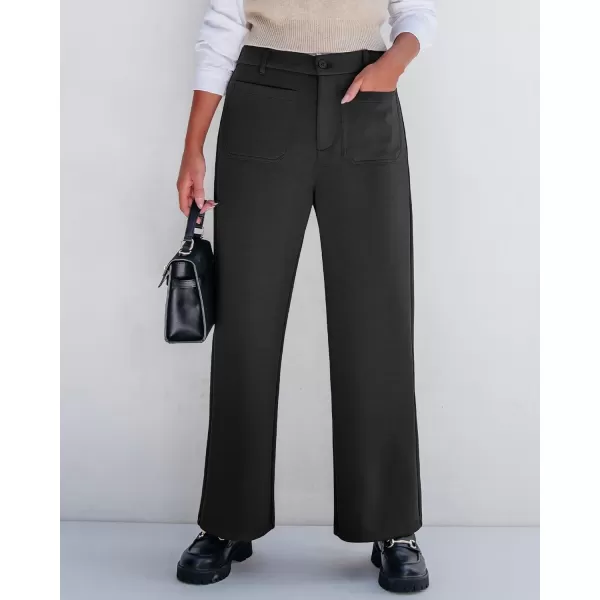 GRAPENT Wide Leg Pants Woman High Waisted Business Casual Elastic Waist Cropped Trouser Pockets Stretch Fall Knit PantsBlack