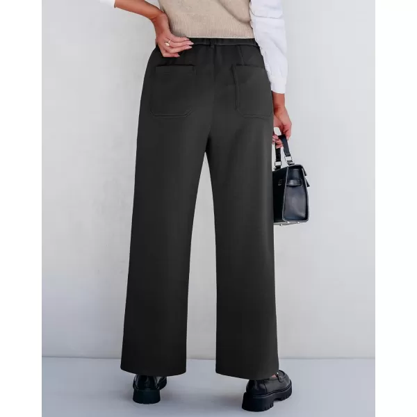 GRAPENT Wide Leg Pants Woman High Waisted Business Casual Elastic Waist Cropped Trouser Pockets Stretch Fall Knit PantsBlack
