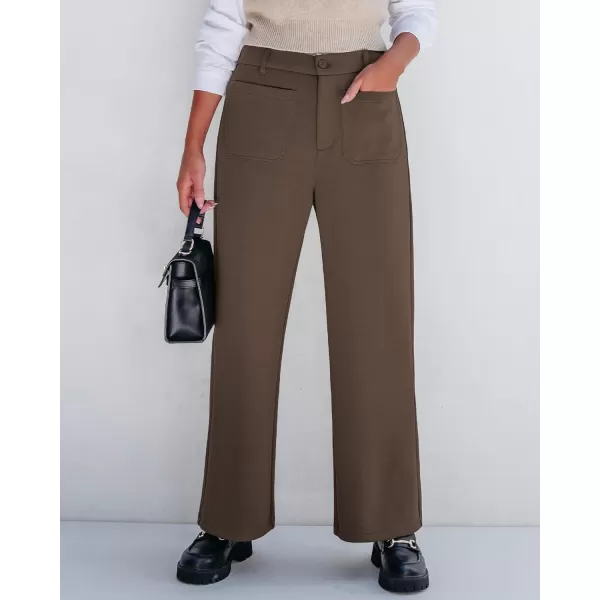 GRAPENT Wide Leg Pants Woman High Waisted Business Casual Elastic Waist Cropped Trouser Pockets Stretch Fall Knit PantsChocolate Brown