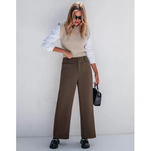 GRAPENT Wide Leg Pants Woman High Waisted Business Casual Elastic Waist Cropped Trouser Pockets Stretch Fall Knit PantsChocolate Brown