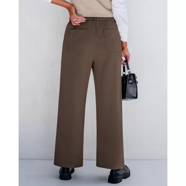 GRAPENT Wide Leg Pants Woman High Waisted Business Casual Elastic Waist Cropped Trouser Pockets Stretch Fall Knit PantsChocolate Brown