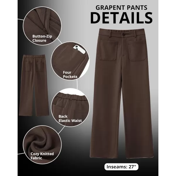 GRAPENT Wide Leg Pants Woman High Waisted Business Casual Elastic Waist Cropped Trouser Pockets Stretch Fall Knit PantsChocolate Brown