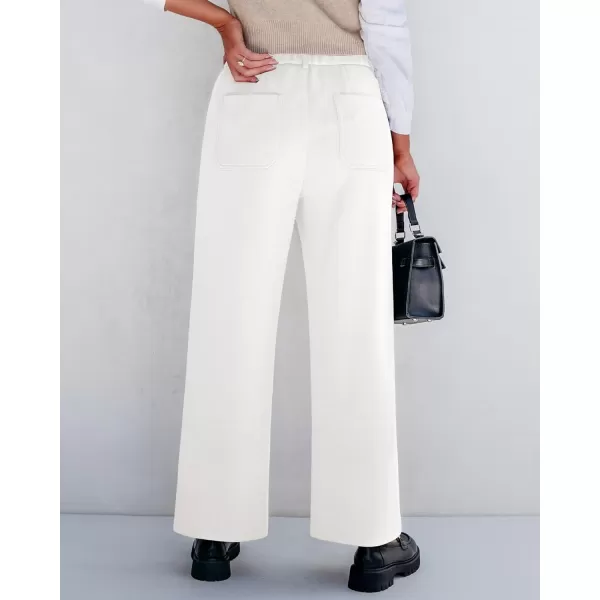 GRAPENT Wide Leg Pants Woman High Waisted Business Casual Elastic Waist Cropped Trouser Pockets Stretch Fall Knit PantsCream White