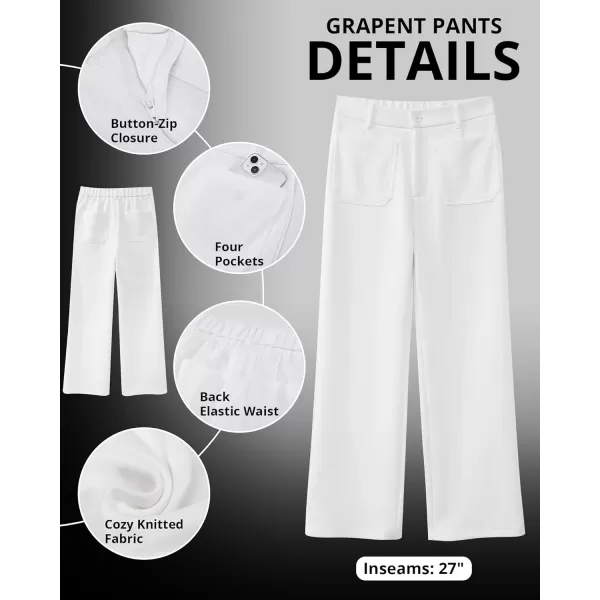 GRAPENT Wide Leg Pants Woman High Waisted Business Casual Elastic Waist Cropped Trouser Pockets Stretch Fall Knit PantsCream White
