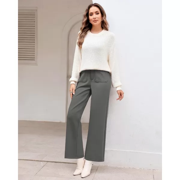 GRAPENT Wide Leg Pants Woman High Waisted Business Casual Elastic Waist Cropped Trouser Pockets Stretch Fall Knit PantsGrey
